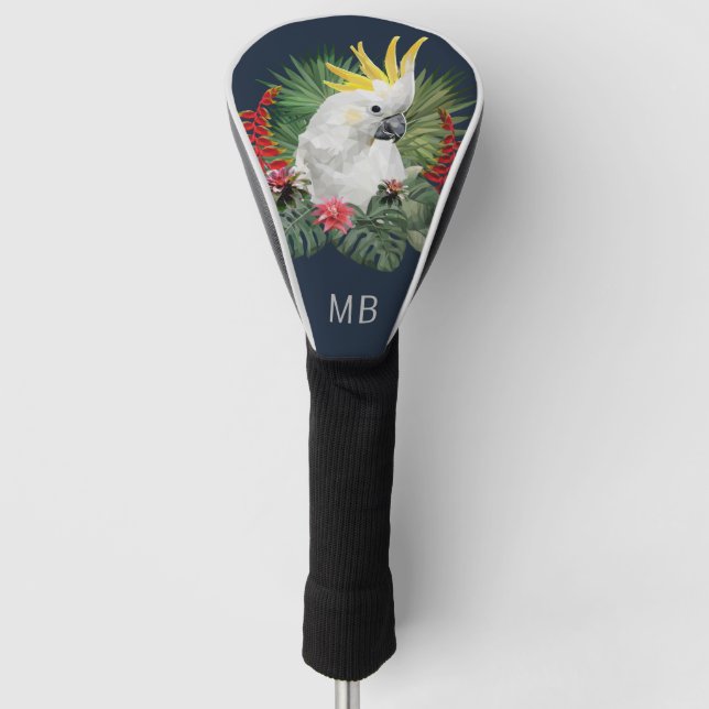Monogram Cockatoo Bird Tropical Flowers Stylish Golf Head Cover (Front)