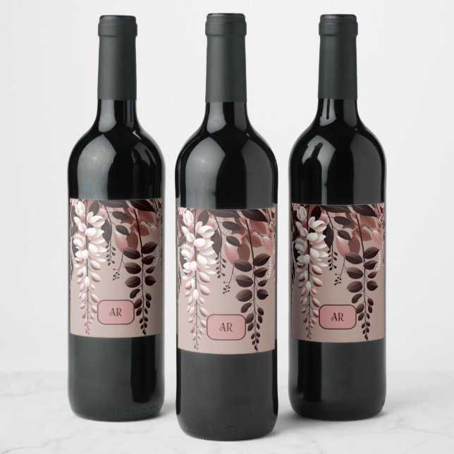 Monogram Cocoa Rose Wisteria Harmony Wine Label (Bottles)