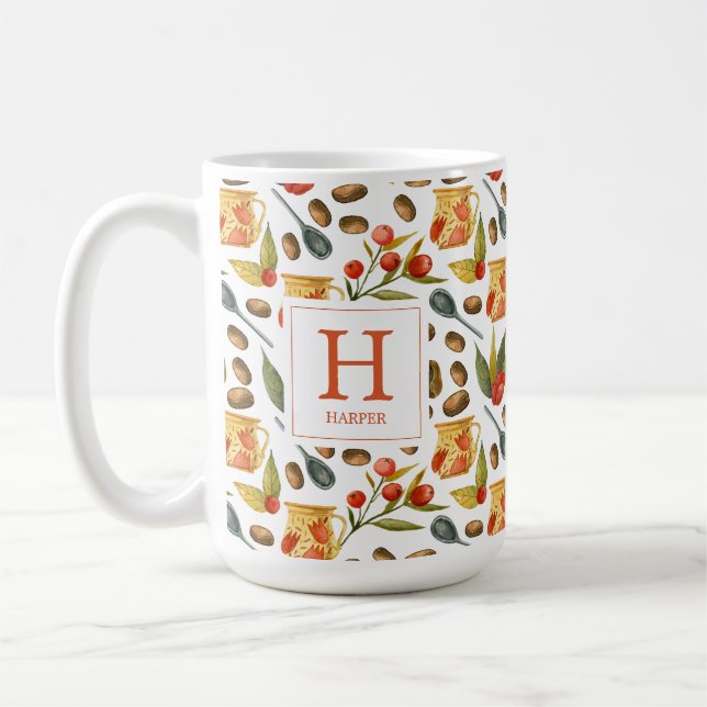 Monogram Coffee Beans Pattern  Mug (Left)