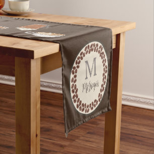 Monogram Coffee Lover Brown Short Table Runner