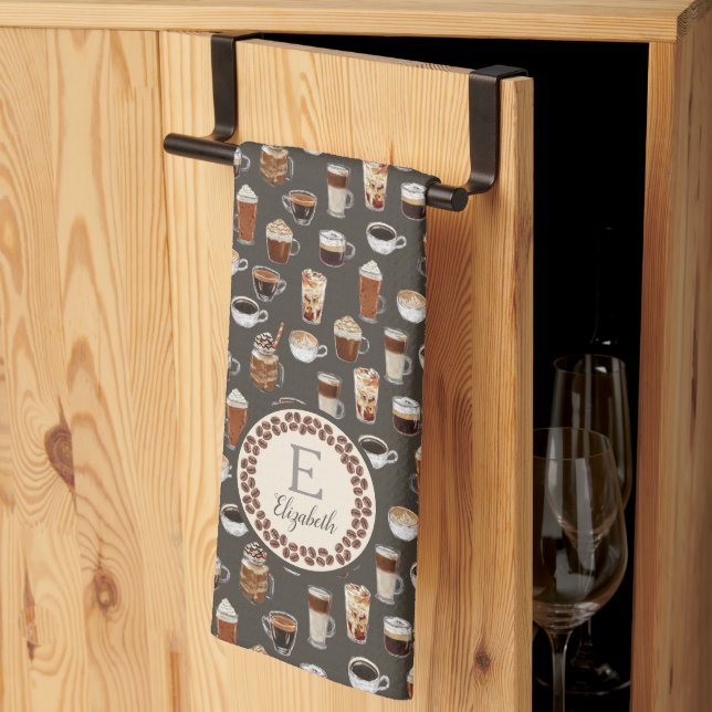 Monogram Coffee Lover Coffee Bean Tea Towel (Thirds Fold)
