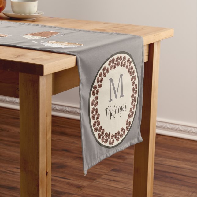 Monogram Coffee Lover Light Brown Short Table Runner (In Situ)