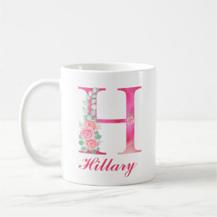 Monogram Coffee Mug - Initial H Pink Floral Mug