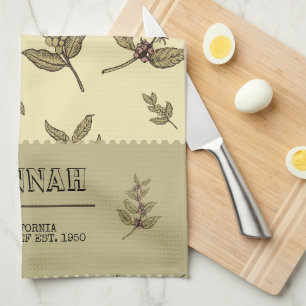 Monogram Coffee plants elegant classic design Tea Towel