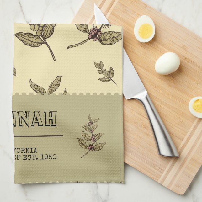 Monogram Coffee plants elegant classic design Tea Towel (Quarter Fold)