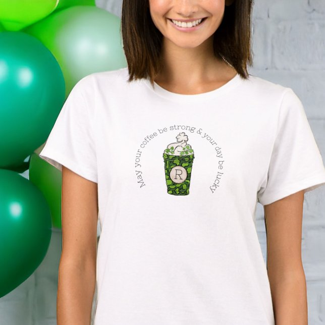 Monogram Coffee St Patrick's Day Festive Funny T-Shirt (Creator Uploaded)