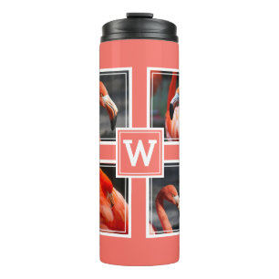 Monogram Collage Add Your Own Photo Coral Thermal Tumbler