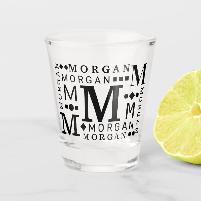 Monogram Collage Black Modern Personalised Shot Glass (Front)