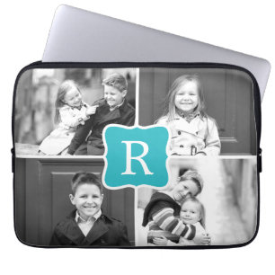 Monogram Collage Custom Laptop Sleeve Turquoise