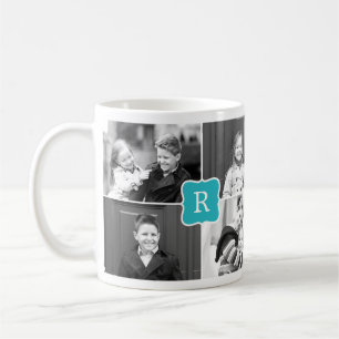 Monogram Collage Custom Photo Mug -  Turquoise