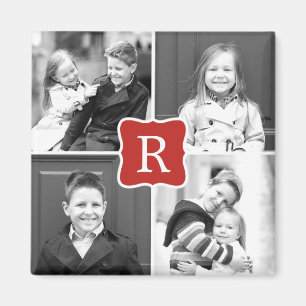 Monogram Collage Personalised Photo Magnet - Red