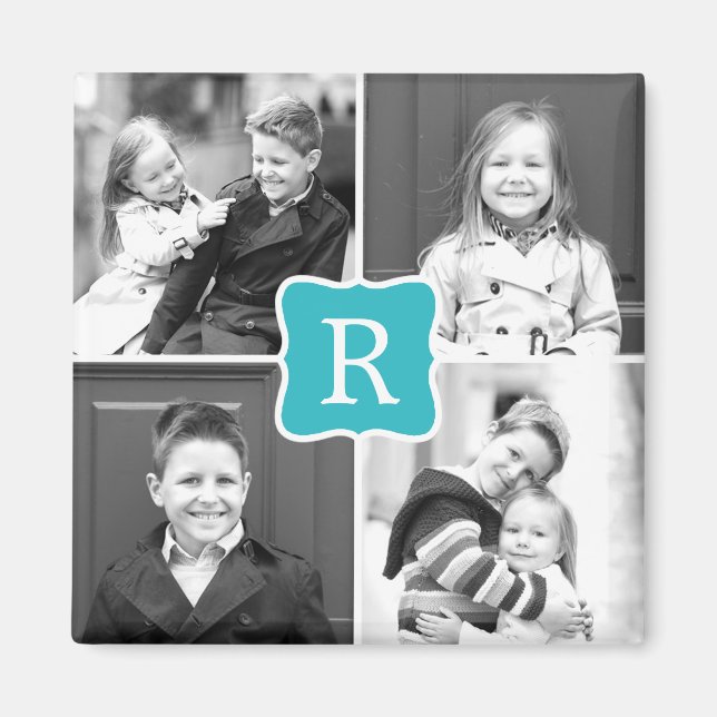 Monogram Collage Personalised Photo Magnet Turquo (Front)