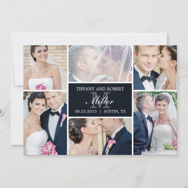 Monogram Collage Wedding Announcement - Black (Front)