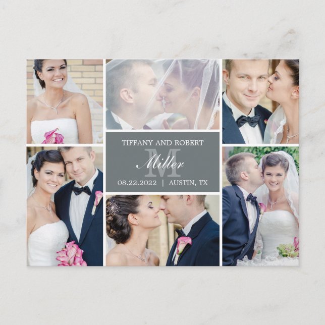 Monogram Collage Wedding Announcement - Grey (Front)