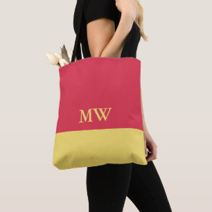 Monogram Color Block Tote Bag Dark Pink and Yellow