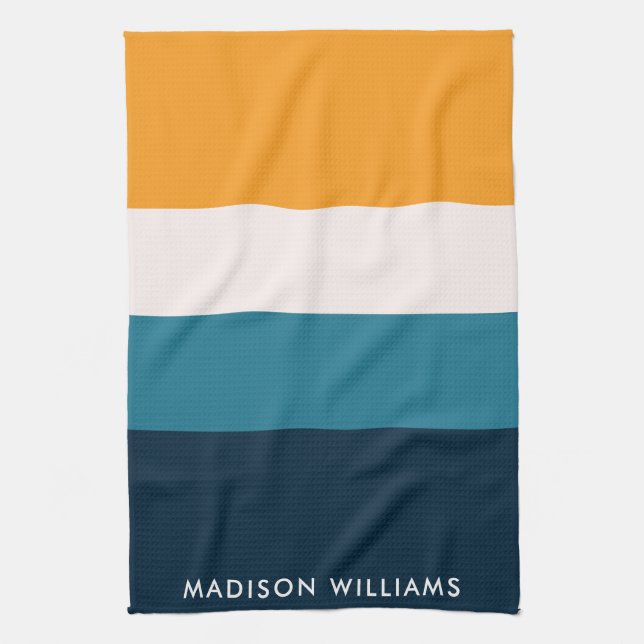 Monogram Colorblock Horizontal Stripe Stylish  Kit Tea Towel (Vertical)
