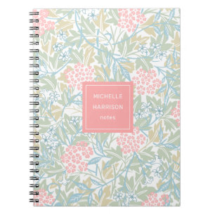 Monogram Colorful Floral Modern Vintage Green Pink Notebook