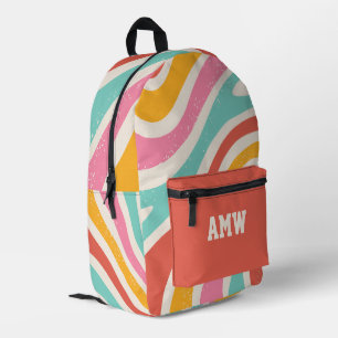 Monogram Colorful Retro Wavy Stripes Printed Backpack