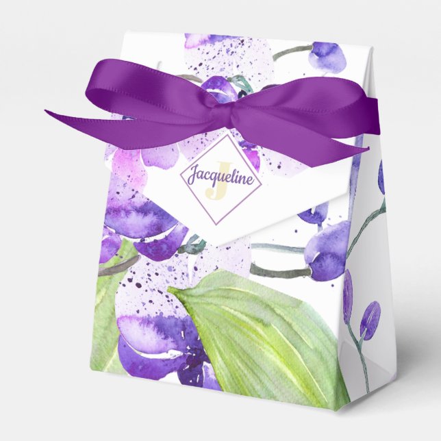 Monogram Colorful Watercolor Orchid design Favour Box (Front Side)