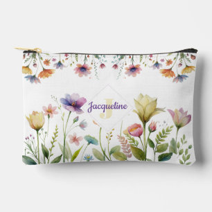 Monogram Colorful Wild Flower Illustrated Accessory Pouch