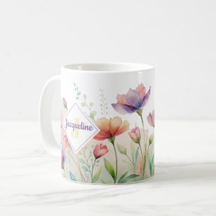 Monogram Colorful Wild Flower Illustrated Coffee Mug