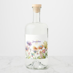 Monogram Colorful Wild Flower Illustrated Liquor Bottle Label