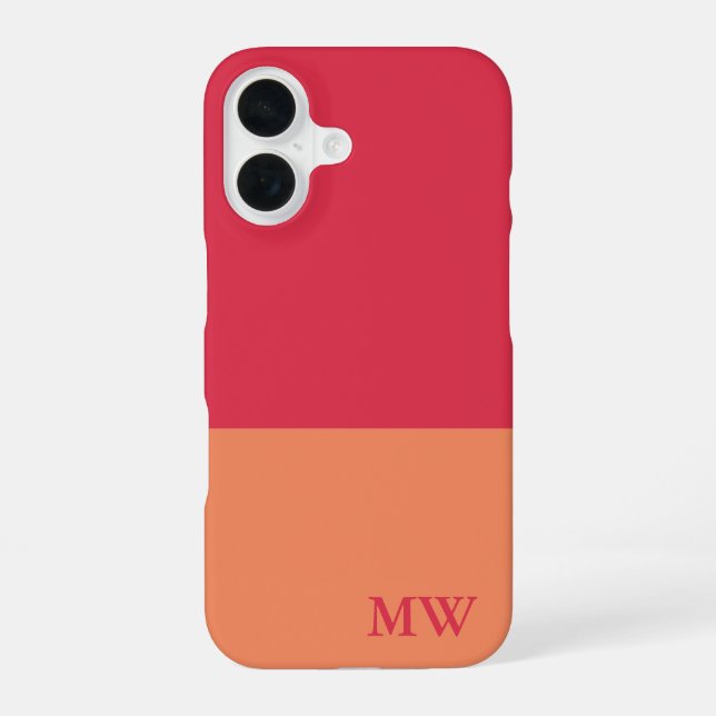 Monogram Colour Block Dark Pink and Orange iPhone 16 Case (Back)