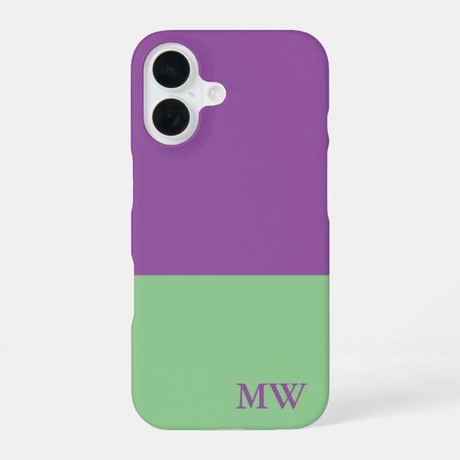 Monogram Colour Block Purple & Mint Green iPhone 16 Case (Back)