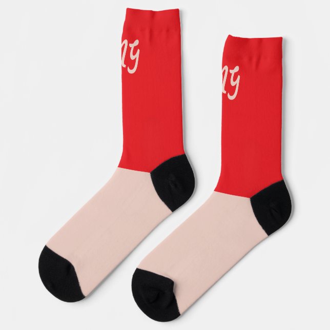 Monogram colour block red and pink Modern two tone Socks (Left)