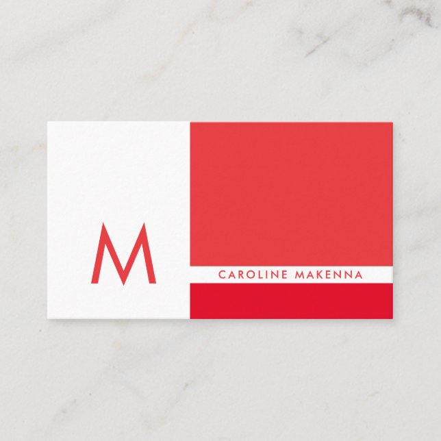 Monogram Colour Block Red and White Professional Business Card (Front)