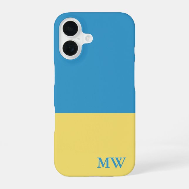 Monogram Colour Block Sky Blue & Yellow iPhone 16 Case (Back)