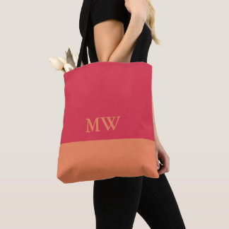 Monogram Colour Block Tote Bag Dark Pink and Orang
