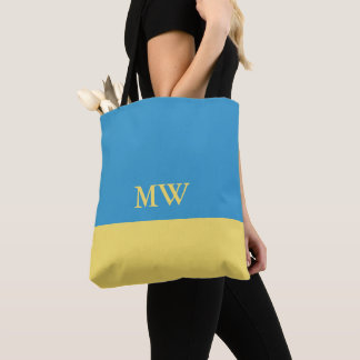 Monogram Colour Block Tote Bag Sky Blue & Yellow