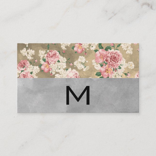 Monogram Colour Blocks Elegant Floral Business Card (Front)