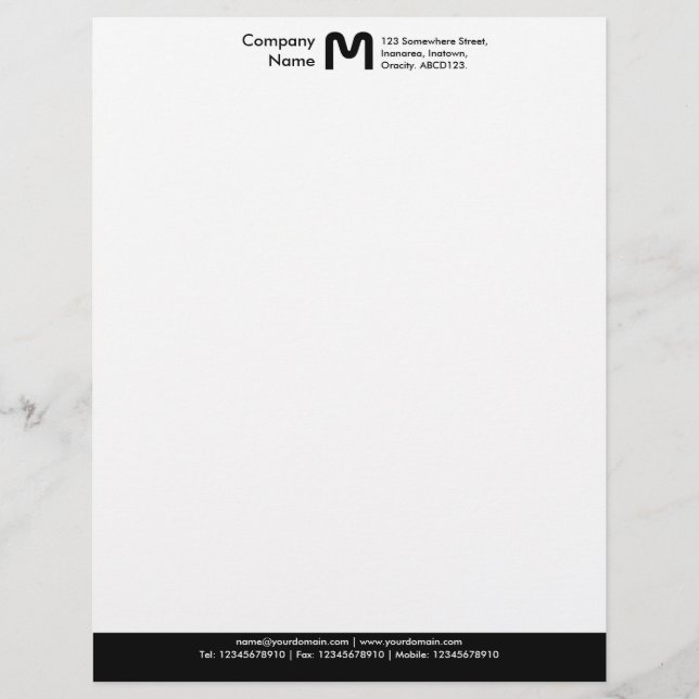 Monogram Colour Footer - Black Letterhead Design (Front)