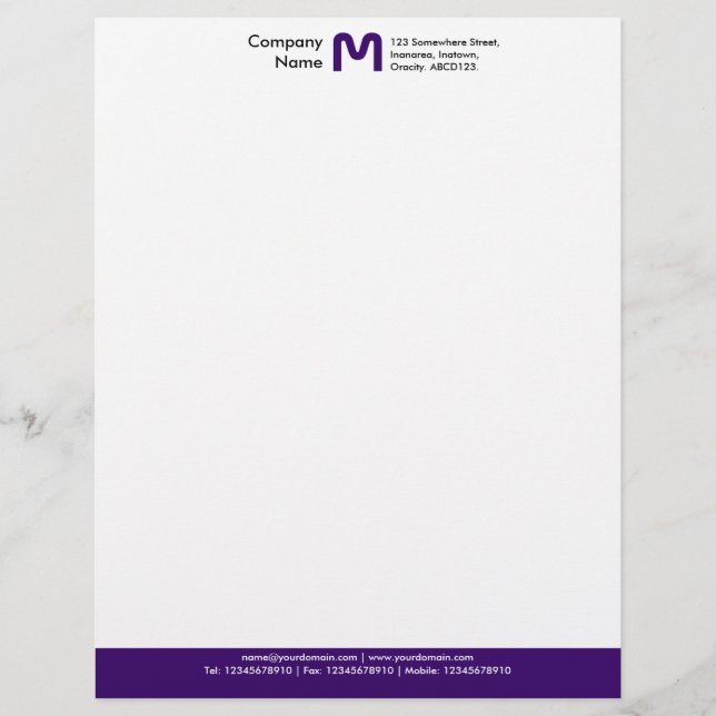 Monogram Colour Footer - Dark Purple Letterhead Design (Front)