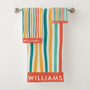 Monogram Coloured Lines Elegant Stylish Bath Towe Towel Set