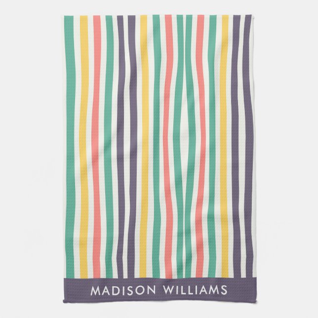 Monogram Coloured Lines Elegant Stylish   Kitchen  Tea Towel (Vertical)