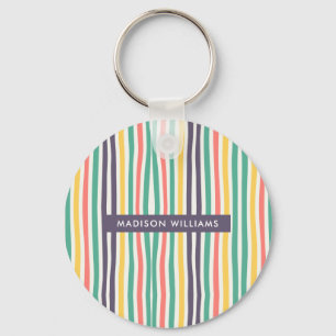 Monogram Coloured Lines Modern Minimalist Keychai Key Ring