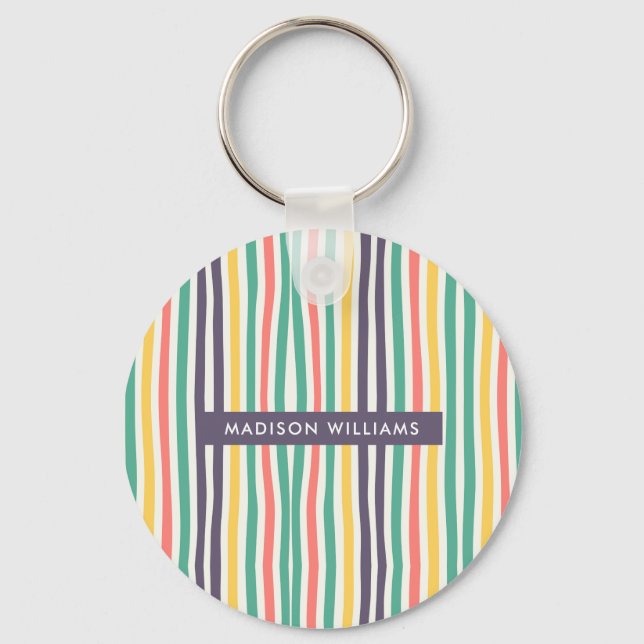 Monogram Coloured Lines Modern Minimalist  Keychai Key Ring (Front)