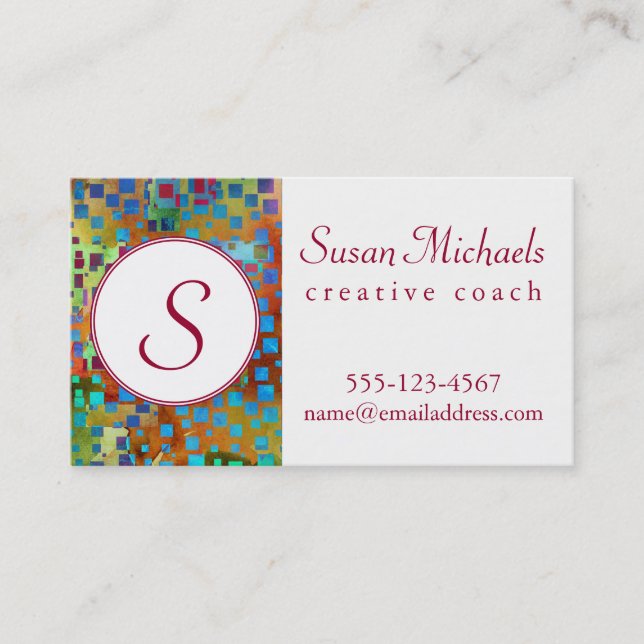 Monogram, Colourful Abstract Digital Art w/ Square Business Card (Front)