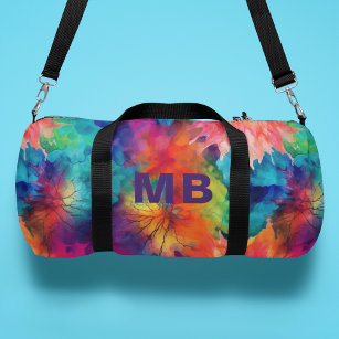 Monogram Colourful Abstract Watercolor Personalise Duffle Bag