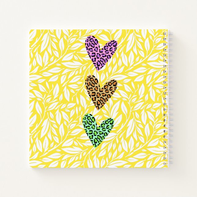 Monogram Colourful botanical with heart Pink blue Notebook (Back)