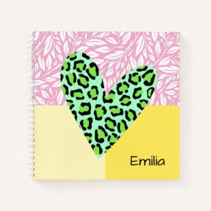 Monogram colourful collage background leaves heart notebook