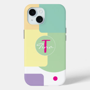 Monogram colourful colour block green Pink iPhone 15 Case