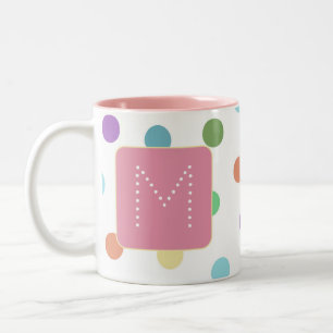 Monogram Colourful Dots Pattern Two-Tone Coffee Mug