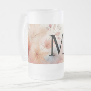 Monogram Colourful Fall leaves watercolor pastels Frosted Glass Beer Mug