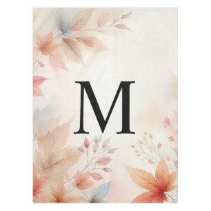 Monogram Colourful Fall leaves watercolor pastels Tablecloth