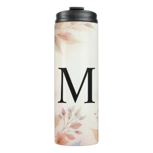 Monogram Colourful Fall leaves watercolor pastels Thermal Tumbler