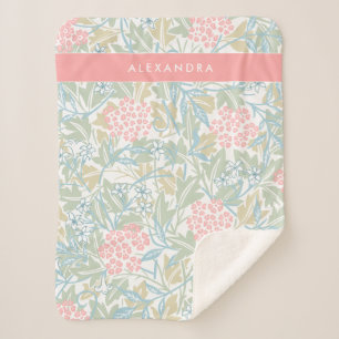 Monogram Colourful Floral Modern Vintage Green Pin Sherpa Blanket